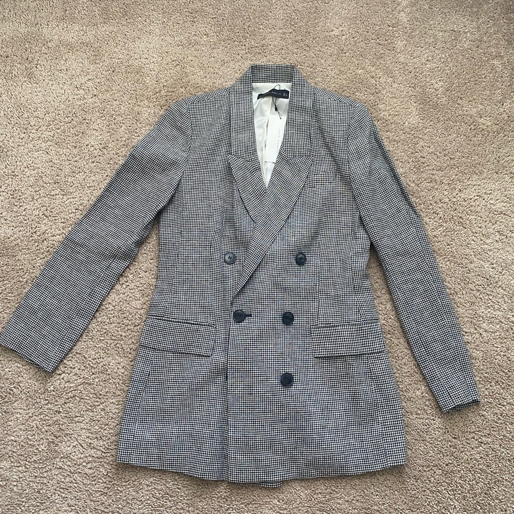 Zara linen blend houndstooth blazer and pants